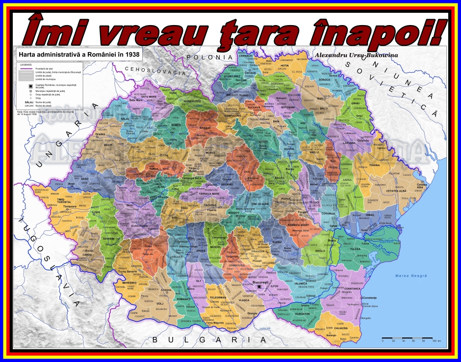 .Harta administrativa detaliata a României în 1938 2840
